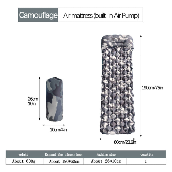 2Pc Ultralight Inflatable Camping Sleeping Mat With Integrated Pillow Waterproof 40D Nylon Tpu Camouflage Sleeping Mats