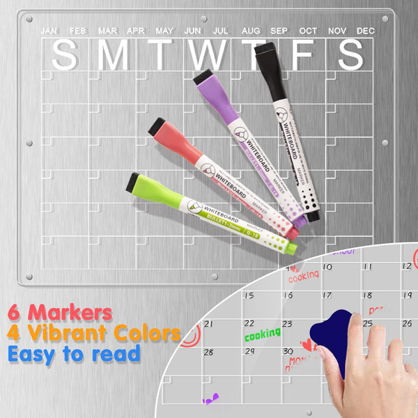 Magnetic Acrylic Fridge Calendar & Memo Board Set Dry Erase Planner With Markers Eraser(43*30Cm 3Mm) Message Boards