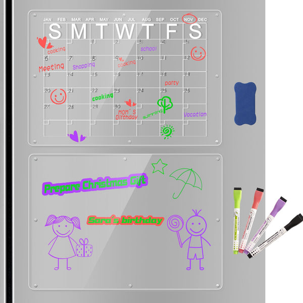 Magnetic Acrylic Fridge Calendar & Memo Board Set Dry Erase Planner With Markers Eraser(43*30Cm 3Mm) Message Boards