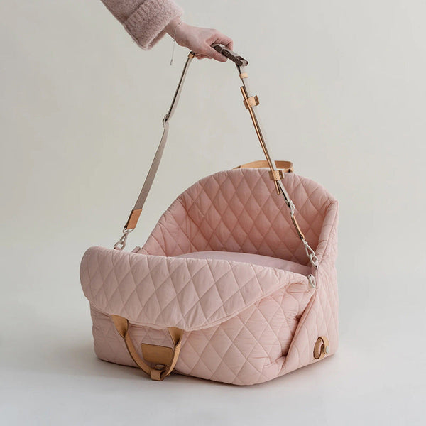 Luxury Quilted 2 In 1 Pet Travel Carrier & Booster Seat For Small Dogs(Pink) Pet Transport