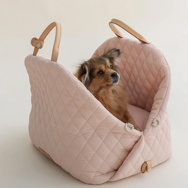 Luxury Quilted 2 In 1 Pet Travel Carrier & Booster Seat For Small Dogs(Camel) Pet Transport