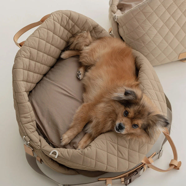 Luxury Quilted 2 In 1 Pet Travel Carrier & Booster Seat For Small Dogs(Camel) Pet Transport