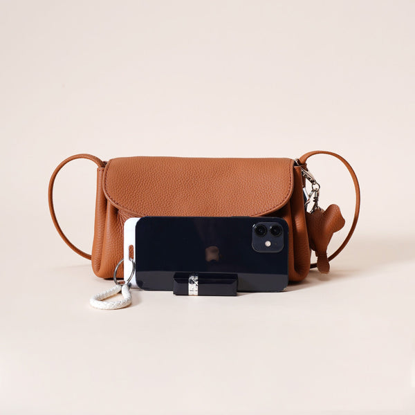 Genuine Leather Flap Crossbody Bag With Elephant Charm Compact & Stylish Shoulder Purse(White) Women's Bags & Handbags