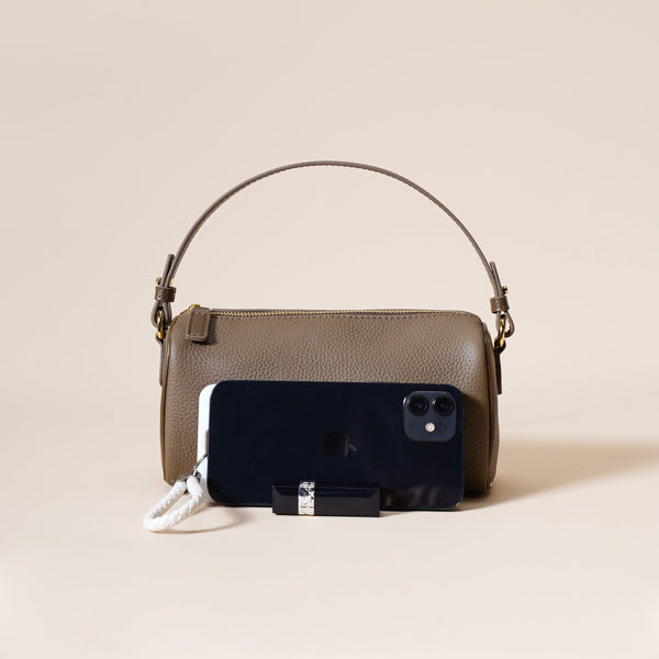 Genuine Leather Boston Bag Mini Barrel Crossbody & Top Handle Purse(Grey) Women's Bags & Handbags