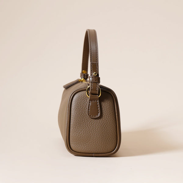 Genuine Leather Boston Bag Mini Barrel Crossbody & Top Handle Purse(White) Women's Bags & Handbags