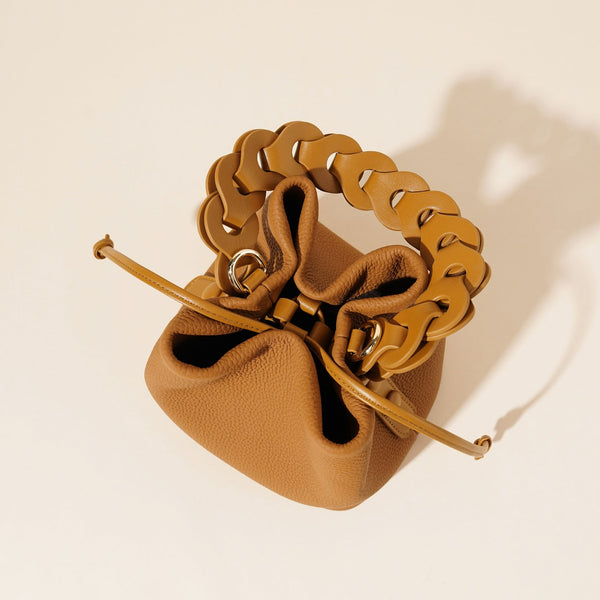 Genuine Leather Mini Bucket Bag With Braided Handle Chic Drawstring Crossbody Purse(White) Women's Bags & Handbags