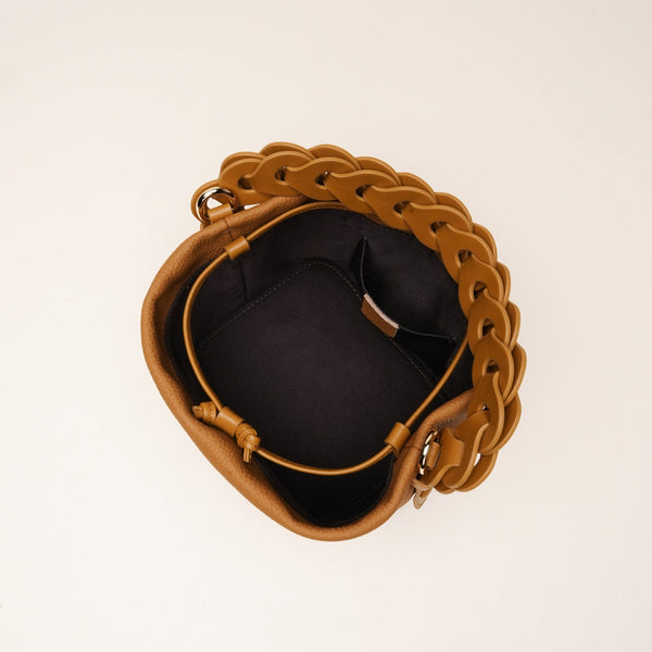 Genuine Leather Mini Bucket Bag With Braided Handle Chic Drawstring Crossbody Purse(White) Women's Bags & Handbags