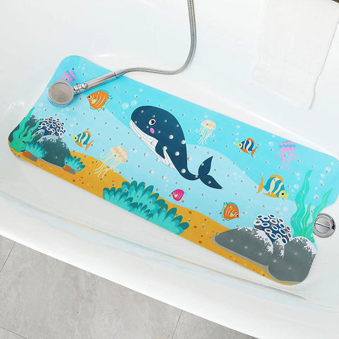Non Slip Pvc Bath & Shower Mat With Suction Cups And Drainage Holes Cartoon Ocean Theme(Black Whale) Non Slip Appliqués & Mats