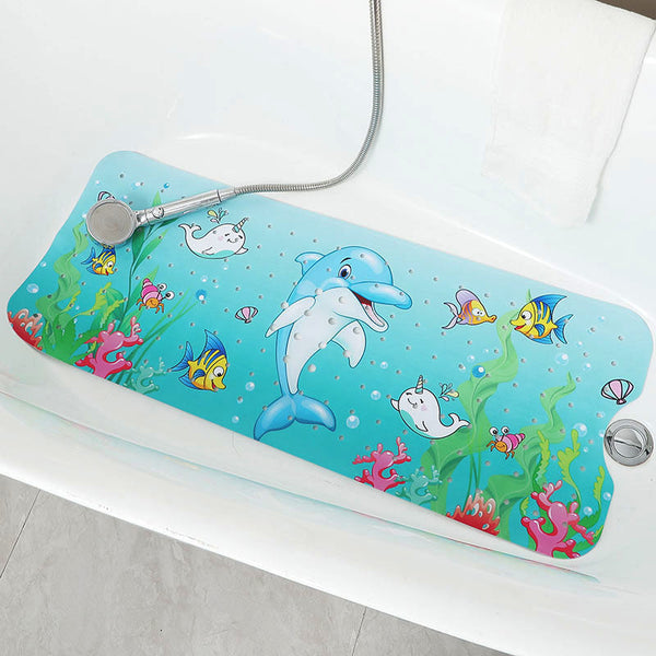Non Slip Pvc Bath & Shower Mat With Suction Cups And Drainage Holes Cartoon Ocean Theme(Dolphin) Non Slip Appliqués & Mats