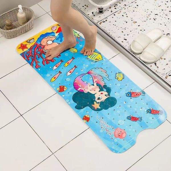 Non Slip Pvc Bath & Shower Mat With Suction Cups And Drainage Holes Cartoon Ocean Theme(Dark Haired Mermaid) Non Slip Appliqués & Mats