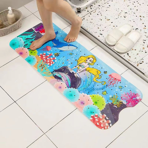 Non Slip Pvc Bath & Shower Mat With Suction Cups And Drainage Holes Cartoon Ocean Theme(Blonde Mermaid) Non Slip Appliqués & Mats