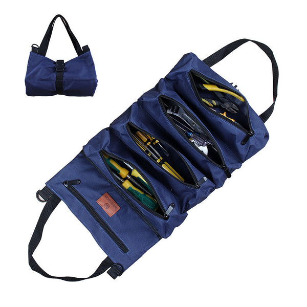 Heavy Duty Canvas Tool Roll Up Bag & Organizer Tote Multi Pocket Wrench Pouch(Blue) Other Tool Storage