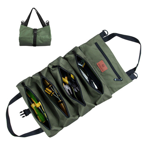 Heavy Duty Canvas Tool Roll Up Bag & Organizer Tote Multi Pocket Wrench Pouch(Green) Other Tool Storage