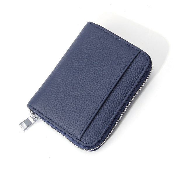 Genuine Leather Rfid Blocking Accordion Card Holder & Coin Purse Large Capacity Zip Wallet(Blue) Wallets