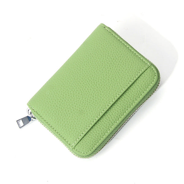 Genuine Leather Rfid Blocking Accordion Card Holder & Coin Purse Large Capacity Zip Wallet(Green) Wallets
