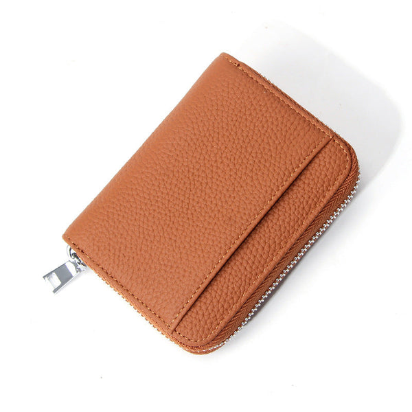 Genuine Leather Rfid Blocking Accordion Card Holder & Coin Purse Large Capacity Zip Wallet(Brown) Wallets