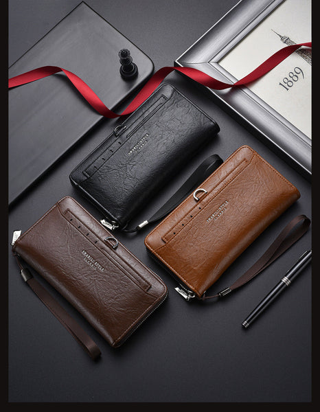 Coffee Classic Long Zipper Wallet Clutch Large Capacity Pu Leather Phone & Card Holder With Wrist Strap Wallets