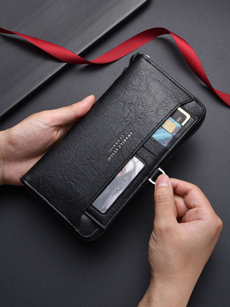 Coffee Classic Long Zipper Wallet Clutch Large Capacity Pu Leather Phone & Card Holder With Wrist Strap Wallets