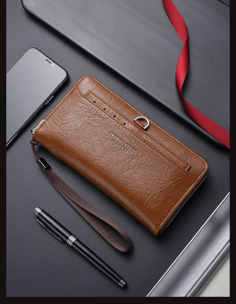 Brown Classic Long Zipper Wallet Clutch Large Capacity Pu Leather Phone & Card Holder With Wrist Strap Wallets