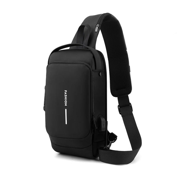 Black Men's Anti Theft Crossbody Sling Bag With Usb Charging Port & Combination Lock Bags