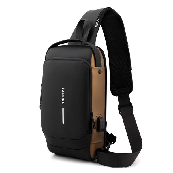 Black And Brown Men's Anti Theft Crossbody Sling Bag With Usb Charging Port & Combination Lock Bags