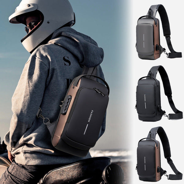Grey And Brown Men's Anti Theft Crossbody Sling Bag With Usb Charging Port & Combination Lock Bags