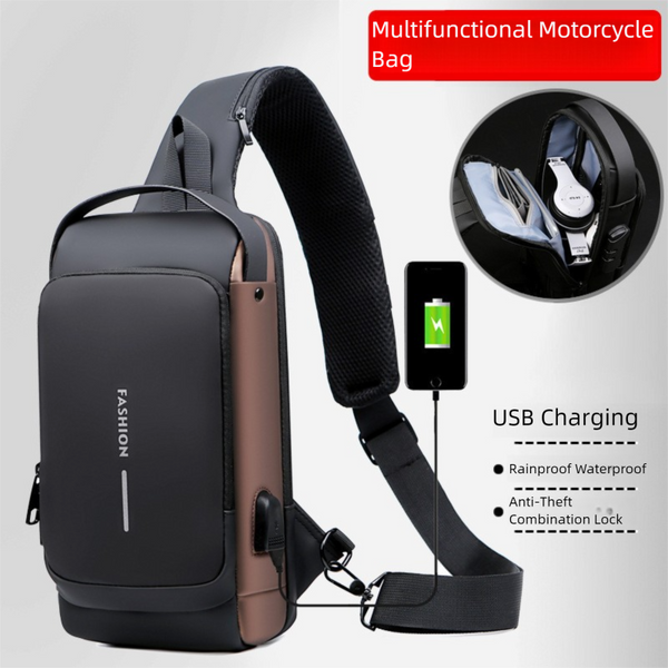 Grey And Brown Men's Anti Theft Crossbody Sling Bag With Usb Charging Port & Combination Lock Bags