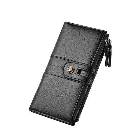 Black Men's Pu Leather Long Wallet High Capacity Dual Zipper Clutch With Phone & Card Slots Wallets