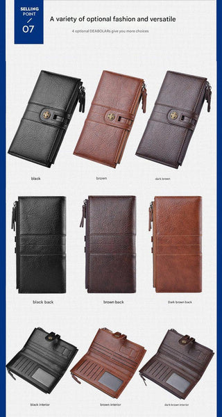 Black Men's Pu Leather Long Wallet High Capacity Dual Zipper Clutch With Phone & Card Slots Wallets