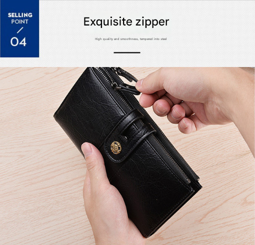 Black Men's Pu Leather Long Wallet High Capacity Dual Zipper Clutch With Phone & Card Slots Wallets