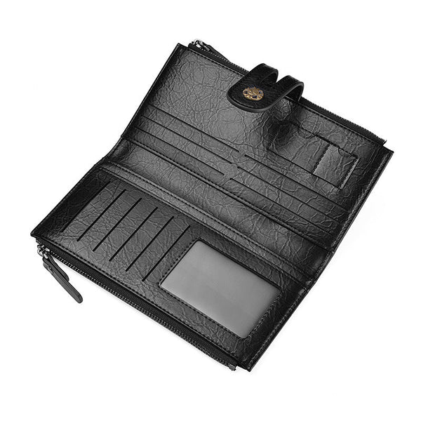 Black Men's Pu Leather Long Wallet High Capacity Dual Zipper Clutch With Phone & Card Slots Wallets