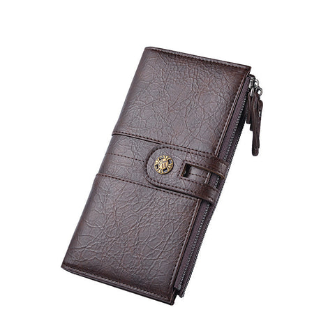 Coffee Men's Pu Leather Long Wallet High Capacity Dual Zipper Clutch With Phone & Card Slots Wallets