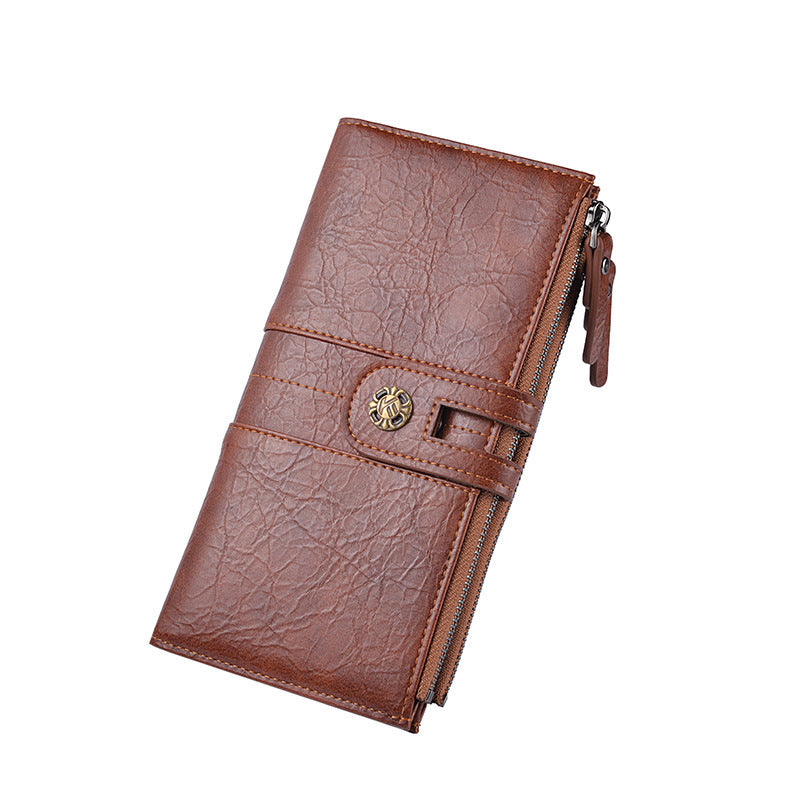 Brown Men's Pu Leather Long Wallet High Capacity Dual Zipper Clutch With Phone & Card Slots Wallets
