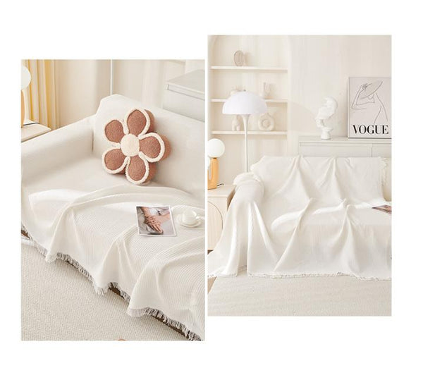 Black And White Ball Pattern Soft Waffle Weave Throw Blanket Boho Style Cotton Blend Sofa Cover With Fringe 180X340cm Blankets & Throws