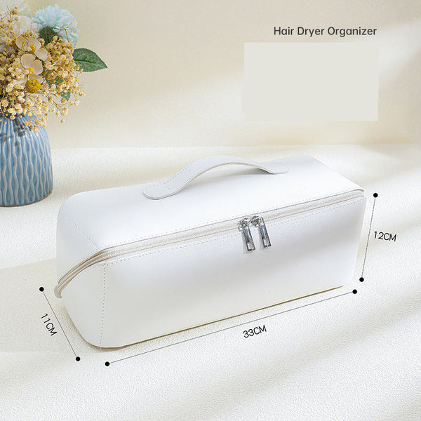 White Premium Pu Leather Travel Case For Hair Styling Tools Double Layer Waterproof Organizer Bag Dryer Curler & Straightener Hair Dryers