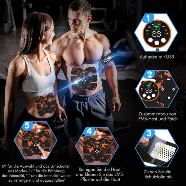 Black And Orange Ultimate Ems Muscle Stimulator Kit Usb Rechargeable Abdominal & Full Body Toner For Abs Arms Glutes Abdominal Machines
