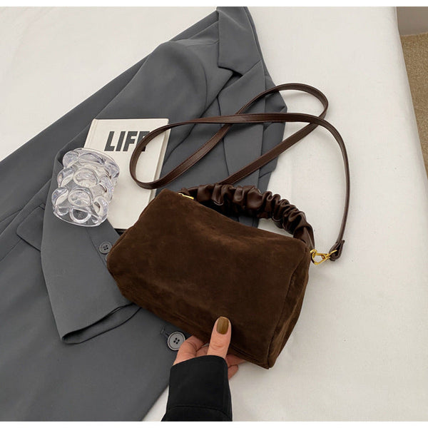 Coffee Chic Ruched Handle Crossbody Bag Womens Faux Suede Top Handbag With Detachable Strap Women's Bags & Handbags