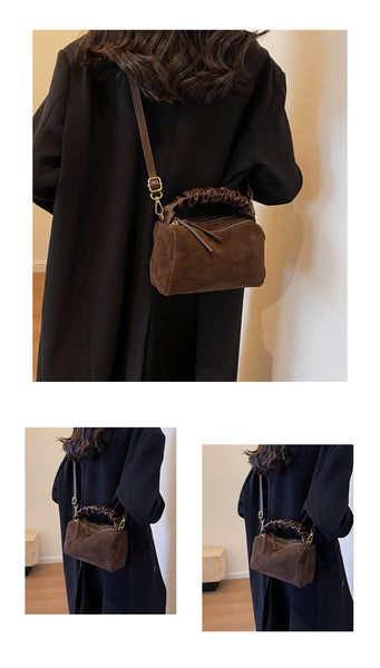 Coffee Chic Ruched Handle Crossbody Bag Womens Faux Suede Top Handbag With Detachable Strap Women's Bags & Handbags