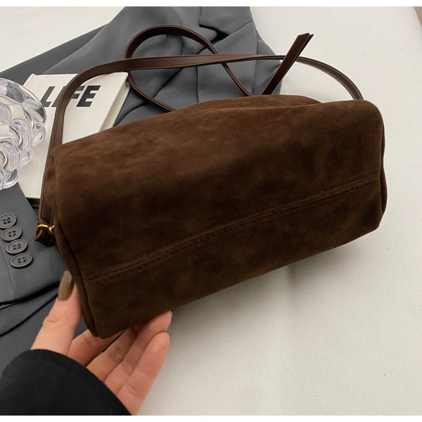 Brown Chic Ruched Handle Crossbody Bag Womens Faux Suede Top Handle Handbag With Detachable Strap Women's Bags & Handbags