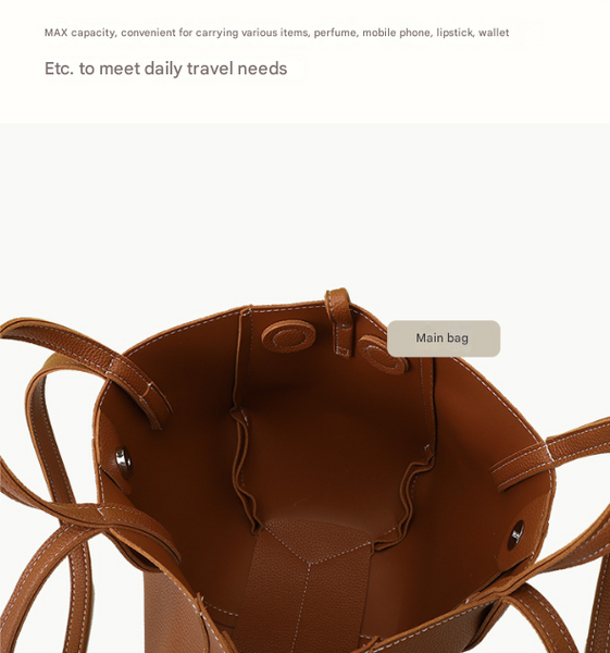 Brown Chic Minimalist Pu Leather Tote Bag Women's Versatile Shoulder Handbag With Contrast Stitching Women's Bags & Handbags