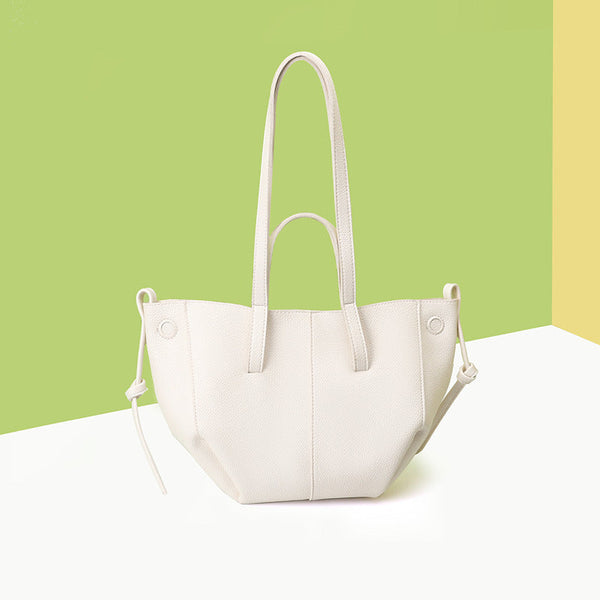 White Chic Minimalist Pu Leather Tote Bag Women's Versatile Shoulder Handbag With Contrast Stitching Women's Bags & Handbags