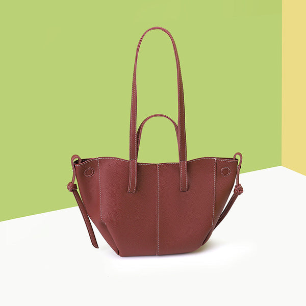 Red Chic Minimalist Pu Leather Tote Bag Women's Versatile Shoulder Handbag With Contrast Stitching Women's Bags & Handbags