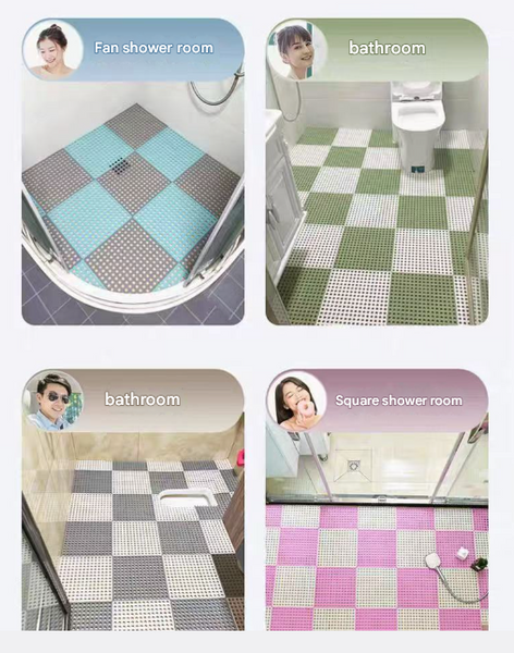 White And Green Diy Interlocking Non Slip Floor Tiles 18 Pack Pvc Drainage Mat For Shower & Bathroom Safety Other Flooring & Tiles
