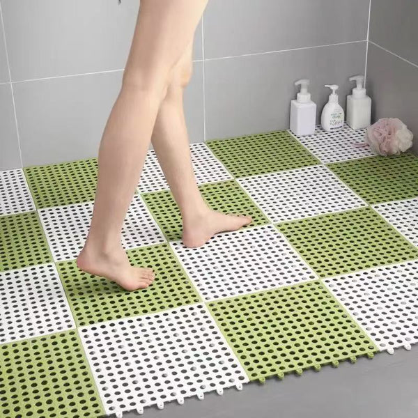 White And Green Diy Interlocking Non Slip Floor Tiles 12 Pack Pvc Drainage Mat For Shower & Bathroom Safety Other Flooring & Tiles