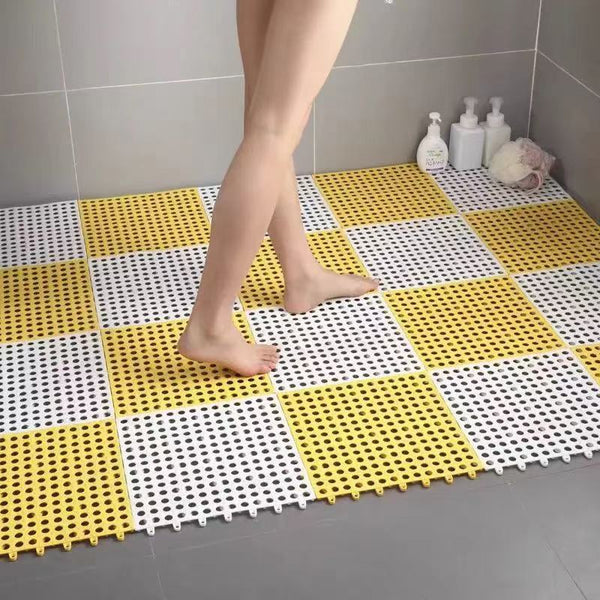 White And Yellow Diy Interlocking Non Slip Floor Tiles 12 Pack Pvc Drainage Mat For Shower & Bathroom Safety Other Flooring & Tiles