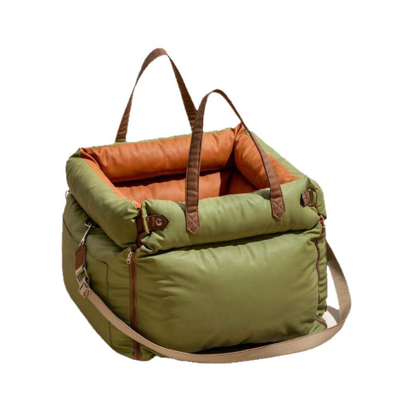 Green And Orange Premium Plush Pet Booster Car Seat Portable Dog Travel Bed With Non Slip Base Pet Transport