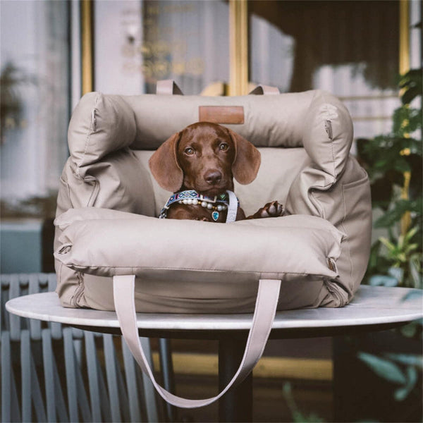 Grey Premium Plush Pet Booster Car Seat Portable Dog Travel Bed With Non Slip Base Pet Transport