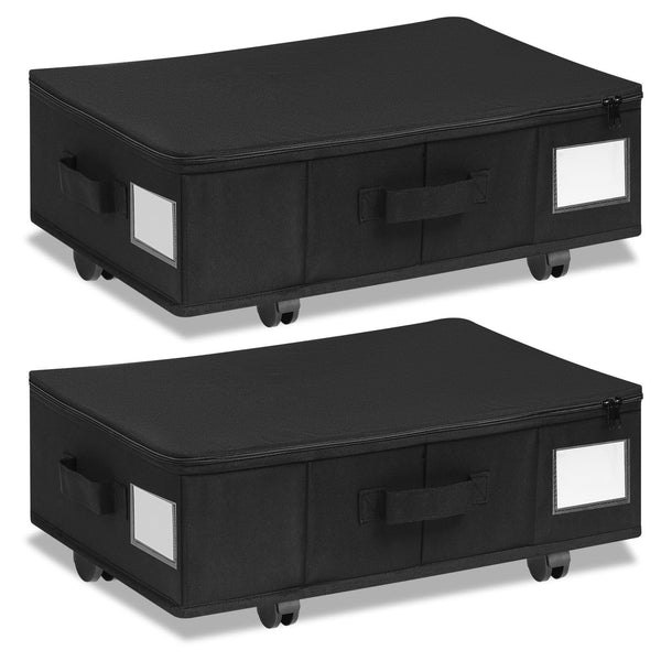 1 Piece Collapsible Underbed Storage Organiser With Wheels Fabric Bin Dustproof Lid Black 60Cm X 40Cm 18.5Cm Storage Boxes