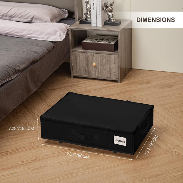 1 Piece Collapsible Underbed Storage Organiser With Wheels Fabric Bin Dustproof Lid Black 60Cm X 40Cm 18.5Cm Storage Boxes
