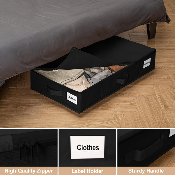 1 Piece Collapsible Underbed Storage Organiser With Wheels Fabric Bin Dustproof Lid Black 60Cm X 40Cm 18.5Cm Storage Boxes
